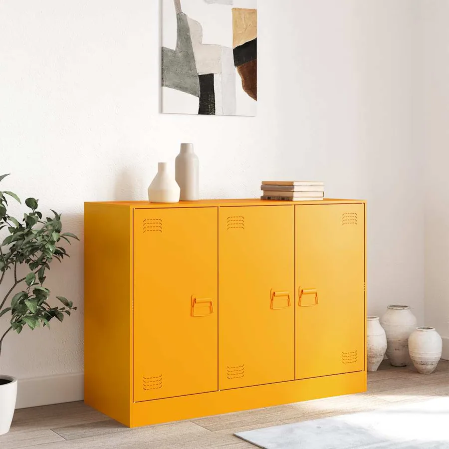 Buffet jaune moutarde 99x39x73 cm acier - 3