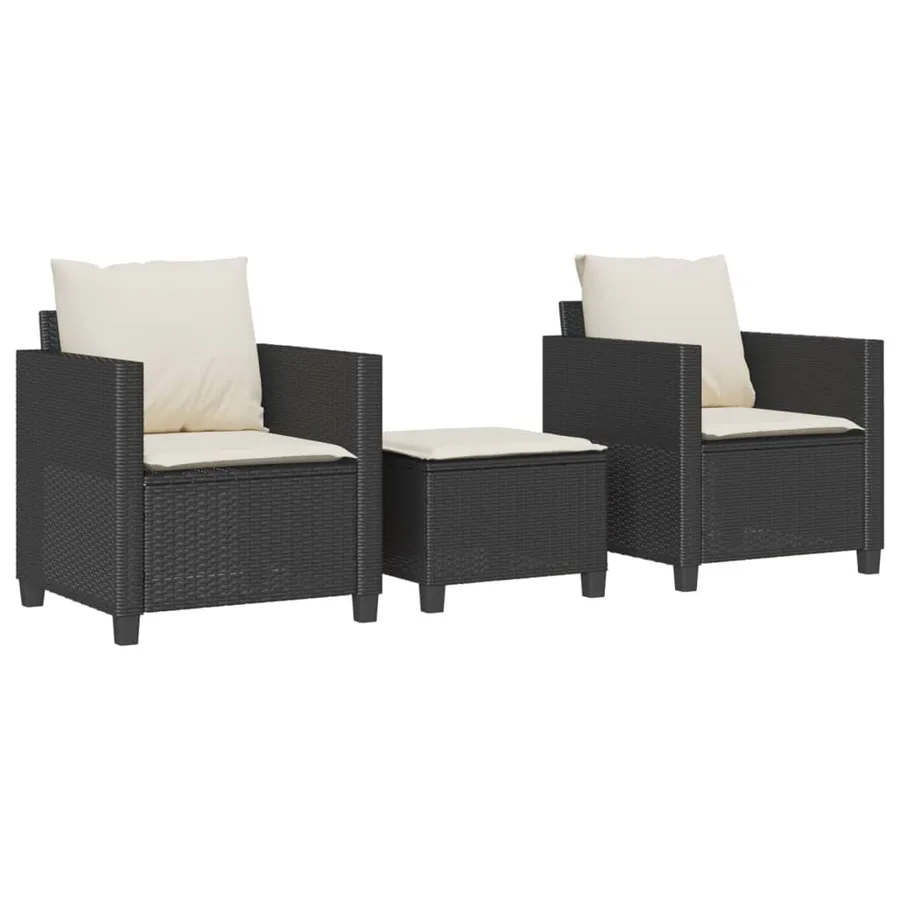 Ensemble de bistro 3 pcs avec coussins noir résine tressée - 2