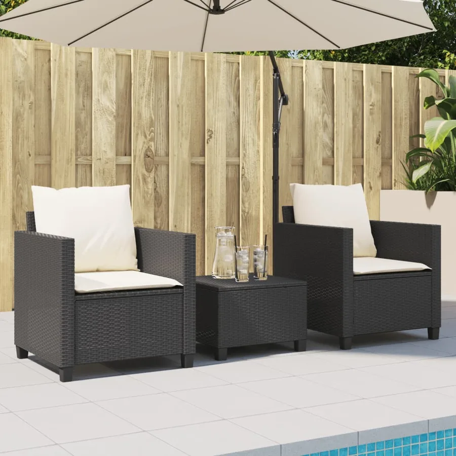 Ensemble de bistro 3 pcs avec coussins noir résine tressée - 3