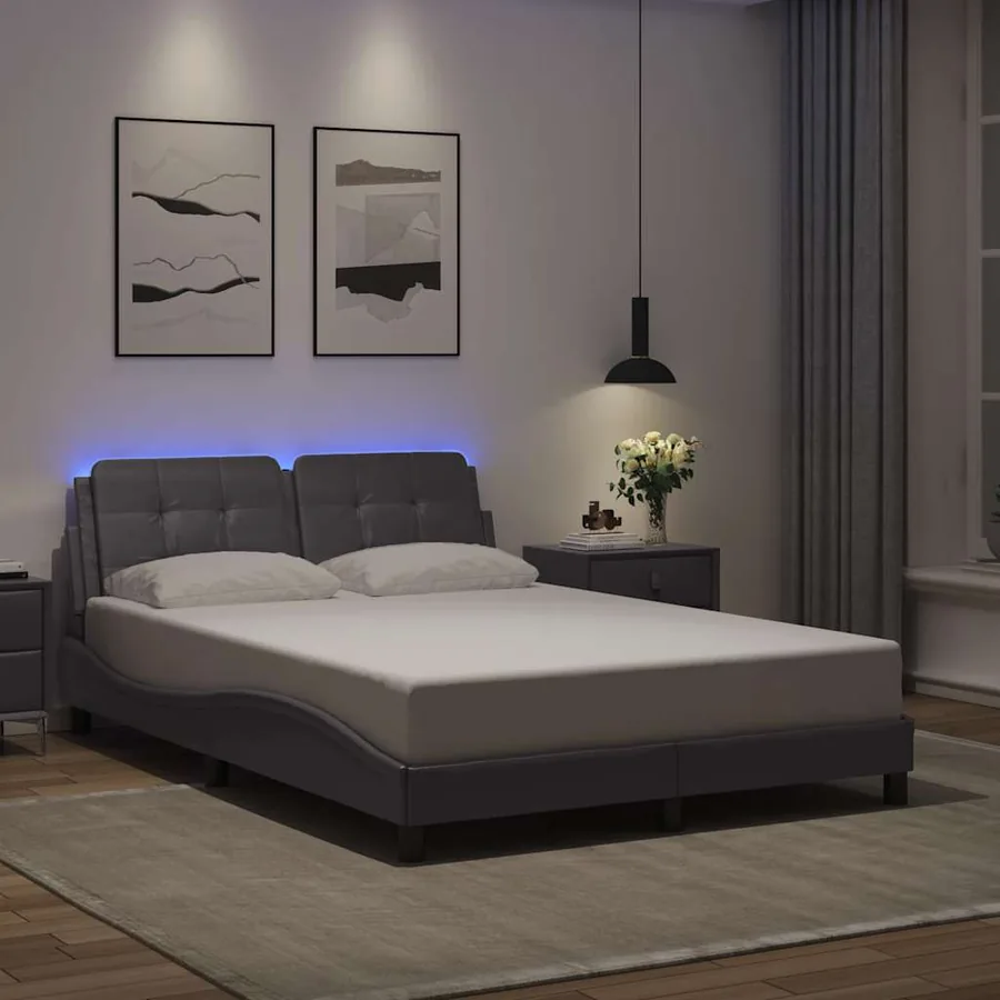 Cadre de lit avec LED sans matelas Zadar gris 140x200 cm