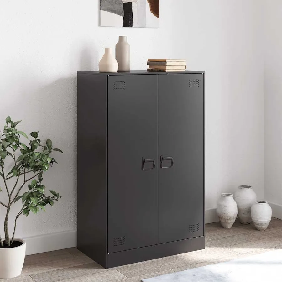 Buffet noir 67x39x107 cm acier - 3