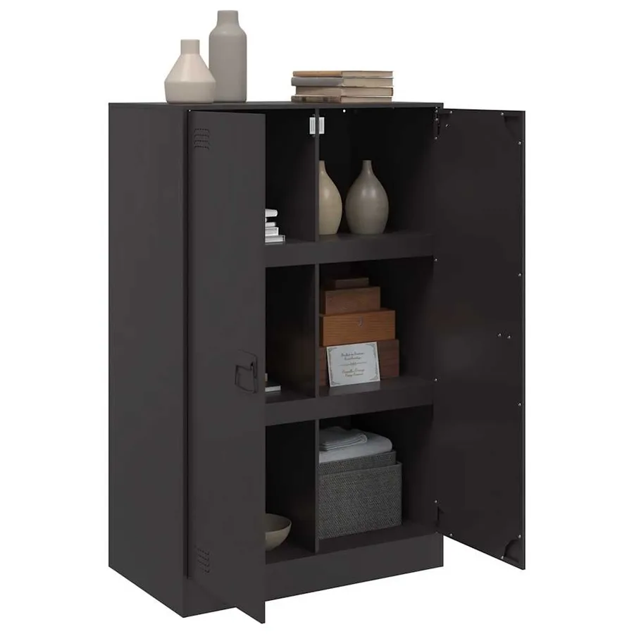 Buffet noir 67x39x107 cm acier - 4