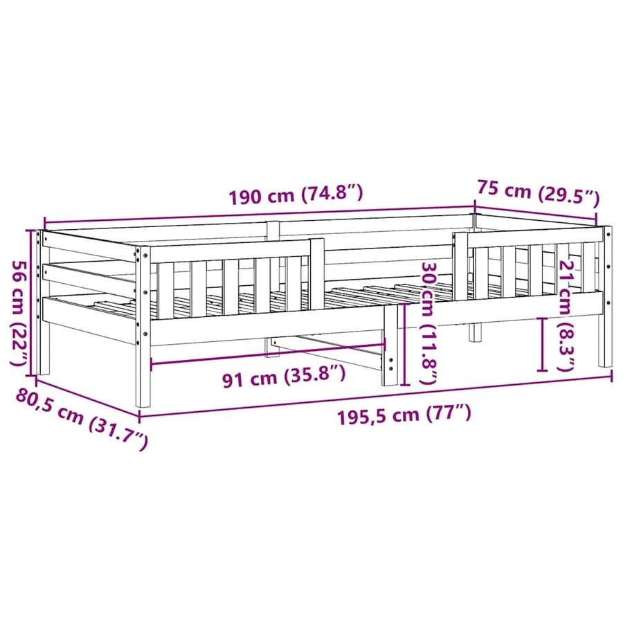 Cadre de lit sans matelas 75x190 cm bois de pin massif - 9