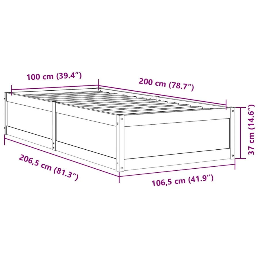 Cadre de lit sans matelas cire marron 100x200cm bois pin massif - 9