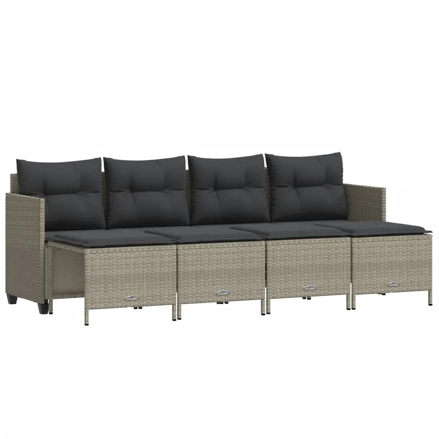 Salon de jardin 5 pcs avec coussins gris clair résine tressée - 2