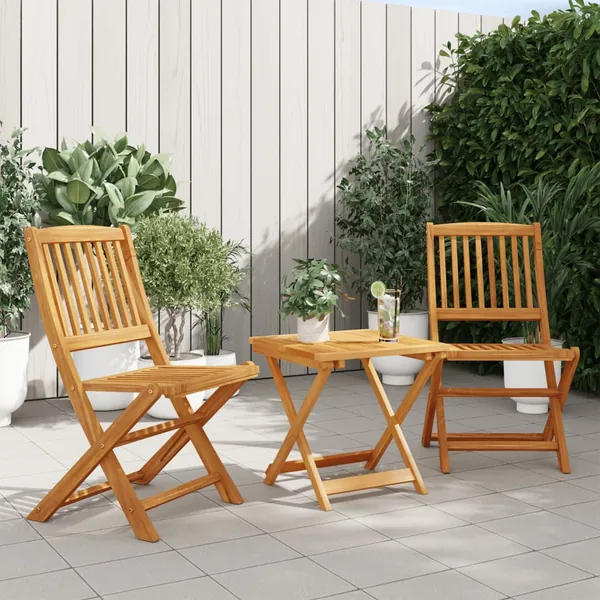 Ensemble à manger de jardin pliable 3 pcs bois d'acacia massif