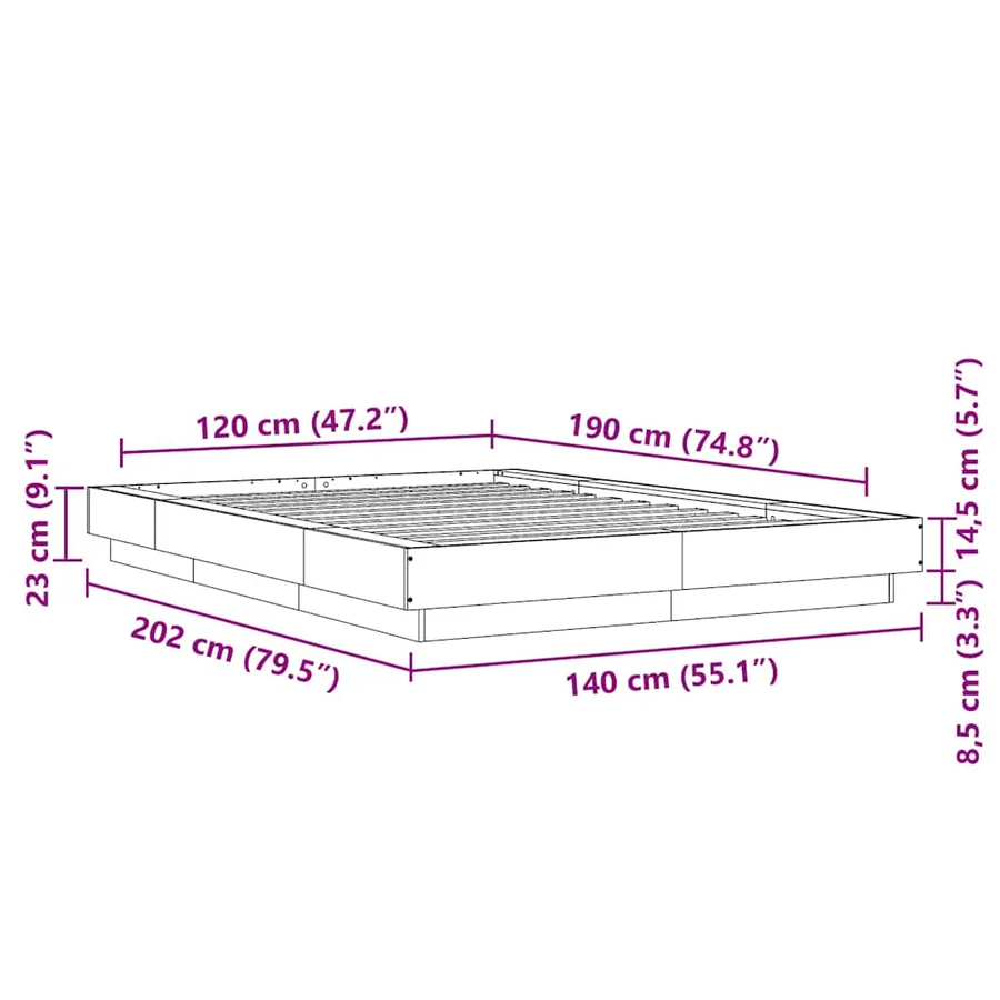 Cadre de lit avec lumières LED sans matelas blanc 120x190 cm - 14
