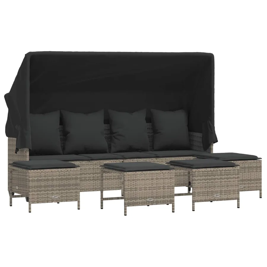 Salon de jardin 5 pcs avec coussins gris résine tressée - 2