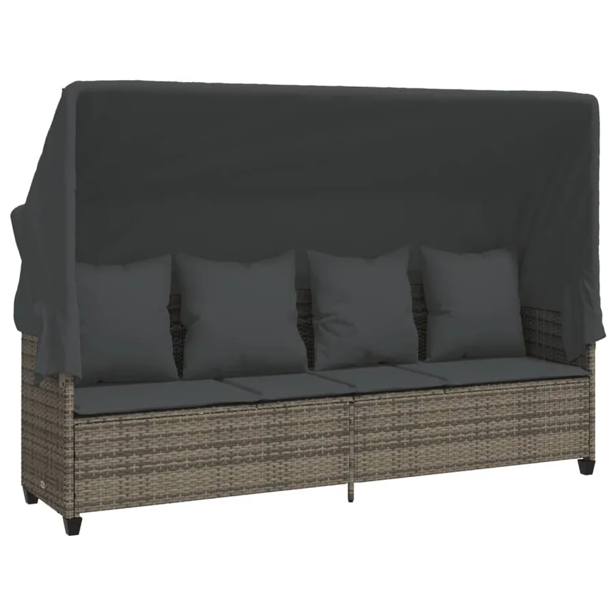 Salon de jardin 5 pcs avec coussins gris résine tressée - 3