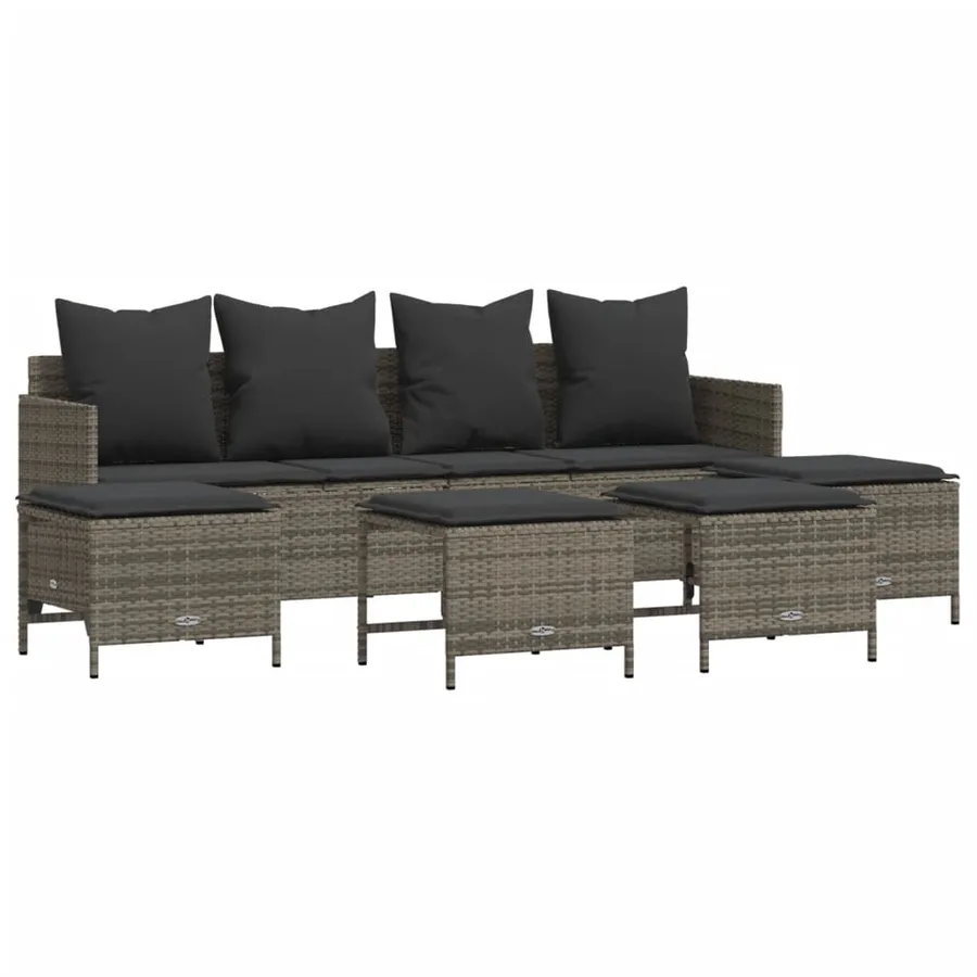 Salon de jardin 5 pcs avec coussins gris résine tressée - 2