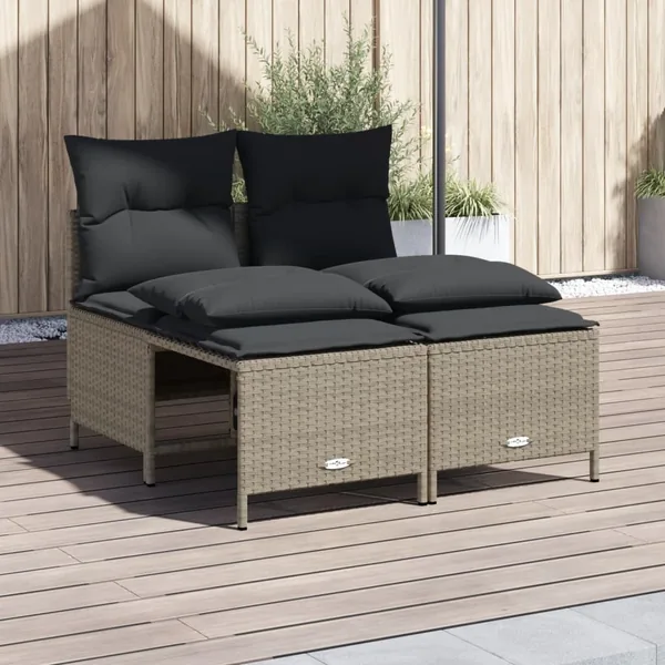 Salon de jardin 4 pcs avec coussins gris clair résine tressée