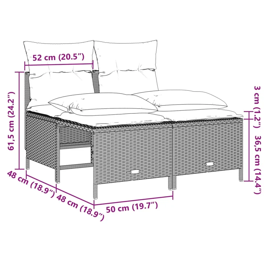 Salon de jardin 4 pcs avec coussins gris clair résine tressée - 7
