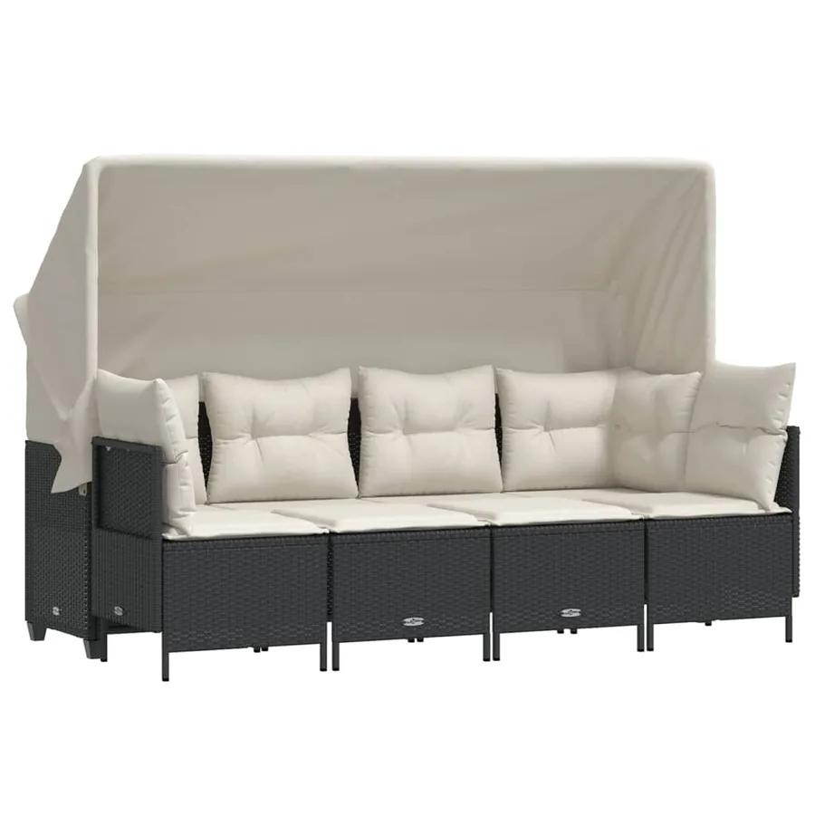 Salon de jardin 5 pcs avec coussins noir résine tressée - 2