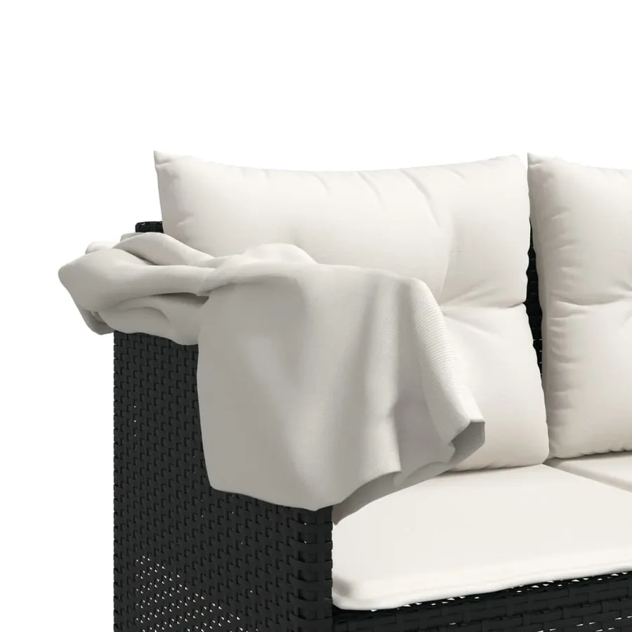 Salon de jardin 5 pcs avec coussins noir résine tressée - 6