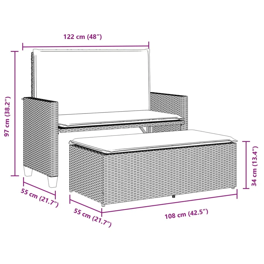 Banc de jardin et coussins et repose-pied beige résine tressée - 10