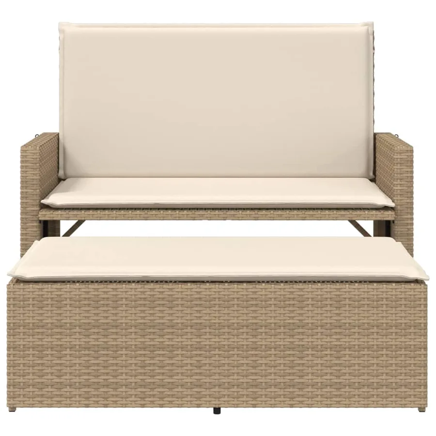 Banc de jardin et coussins et repose-pied beige résine tressée - 5