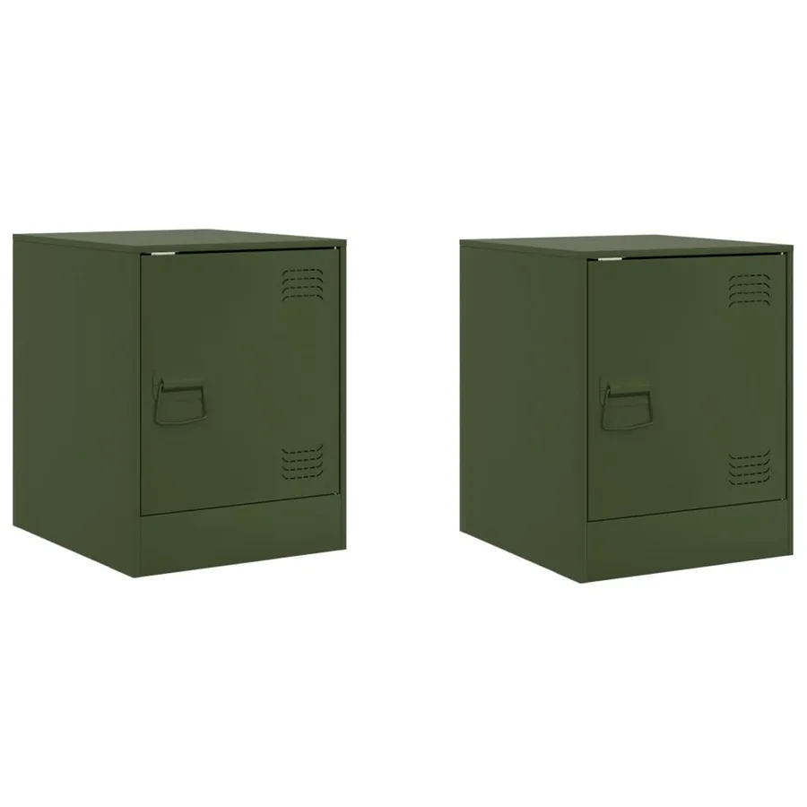 Tables de chevet 2 pcs vert olive 34,5x39x44 cm acier - 2