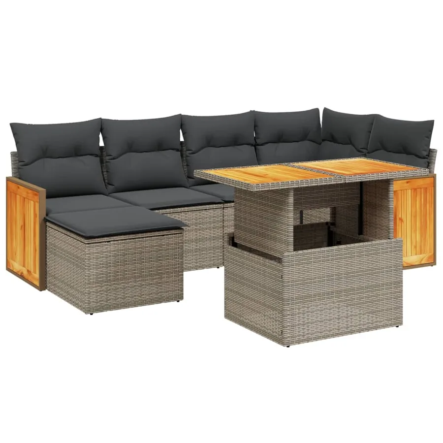 Salon de jardin avec coussins 7 pcs gris résine tressée - 2