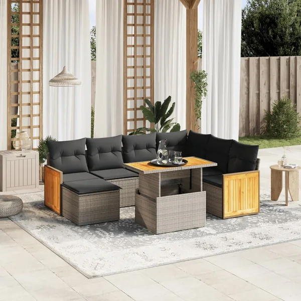 Salon de jardin 8 pcs avec coussins gris résine tressée
