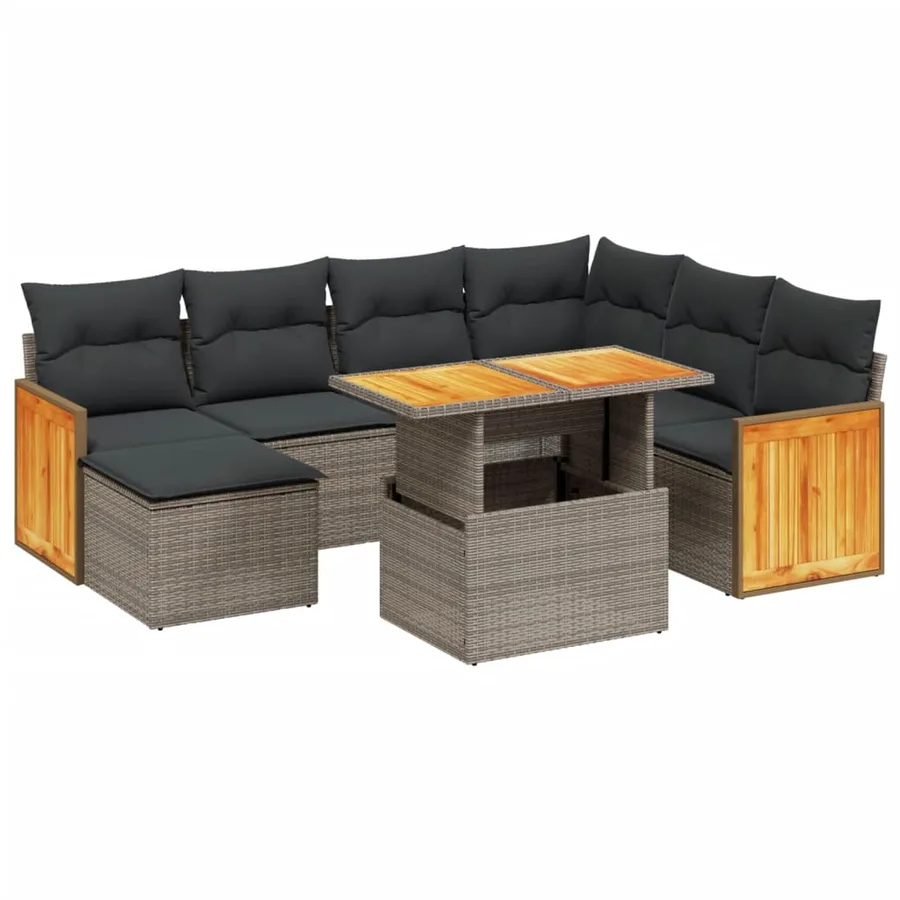 Salon de jardin 8 pcs avec coussins gris résine tressée - 2