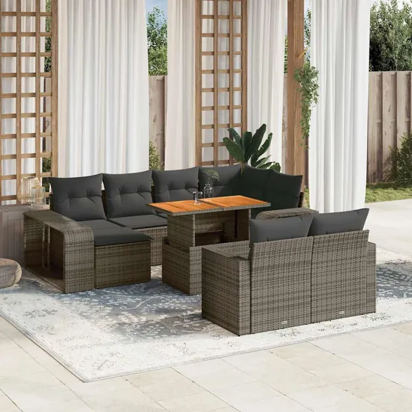 Salon de jardin 11 pcs avec coussins gris résine tressée