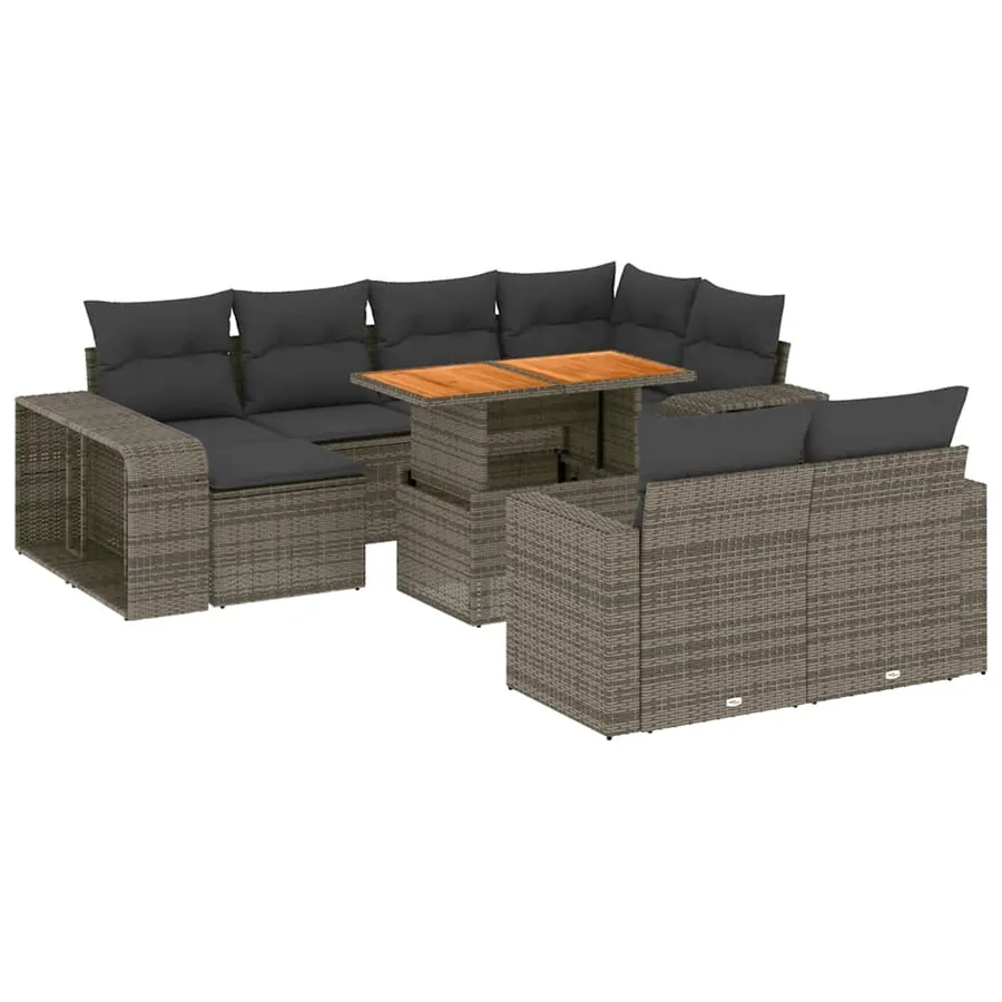 Salon de jardin 11 pcs avec coussins gris résine tressée - 2