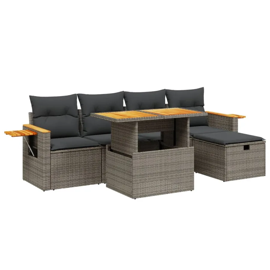 Salon de jardin 6 pcs avec coussins gris résine tressée - 2