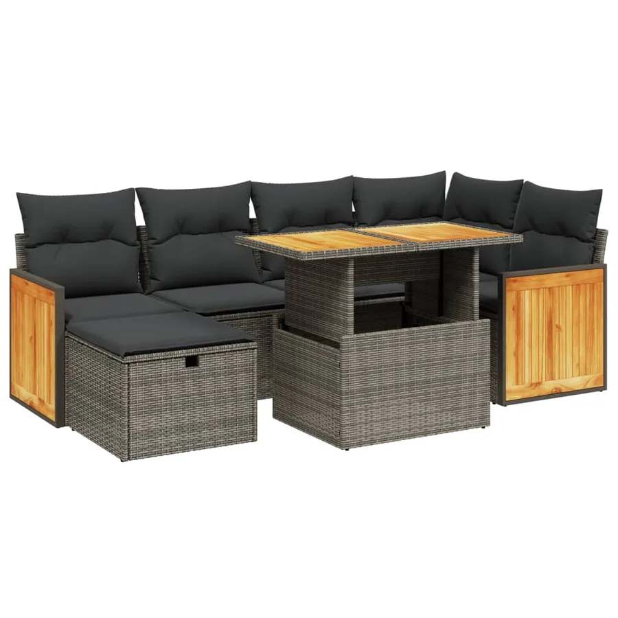 Salon de jardin avec coussins 7 pcs gris résine tressée - 2