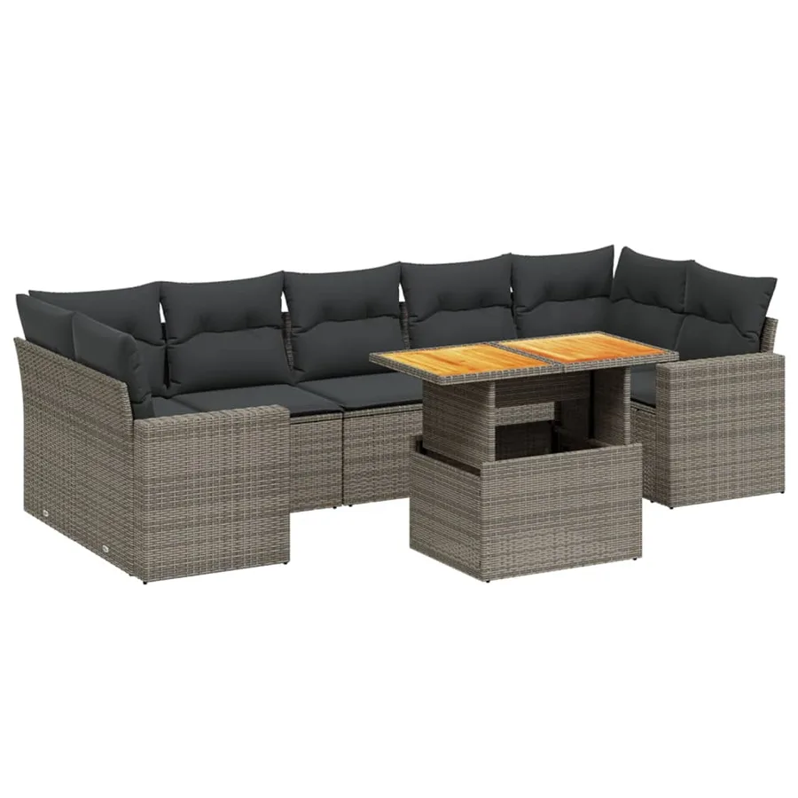 Salon de jardin 8 pcs avec coussins gris résine tressée - 2