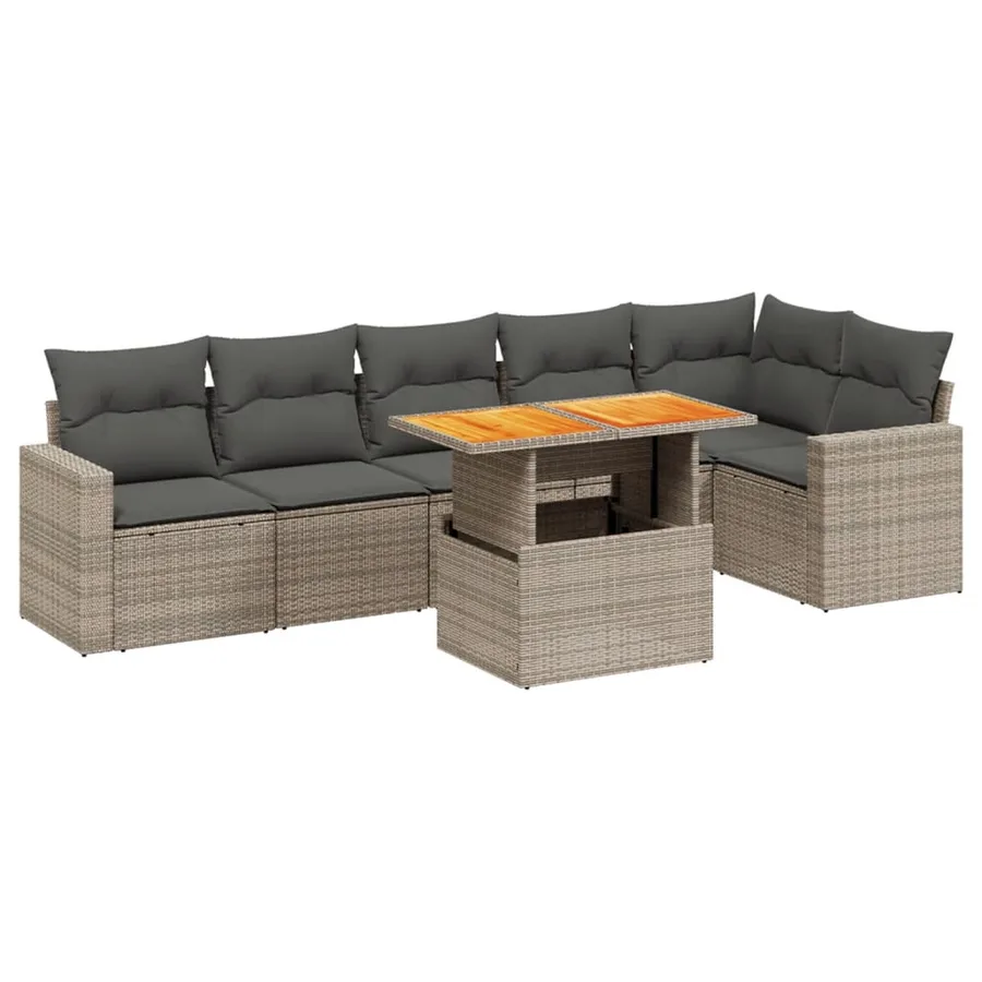 Salon de jardin avec coussins 7 pcs gris résine tressée - 2