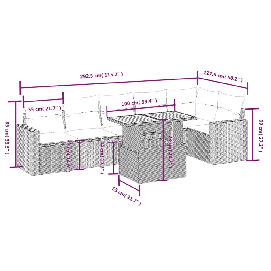Salon de jardin avec coussins 7 pcs gris résine tressée - 3