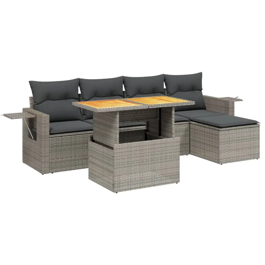 Salon de jardin 6 pcs avec coussins gris résine tressée - 2