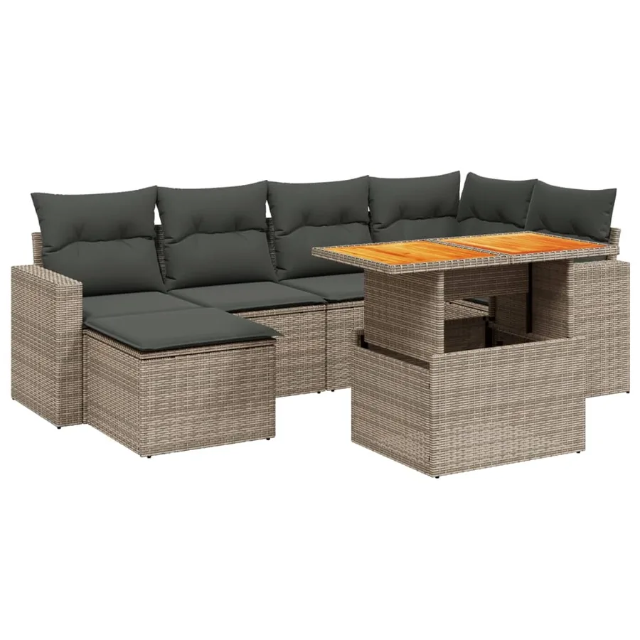 Salon de jardin avec coussins 7 pcs gris résine tressée - 2