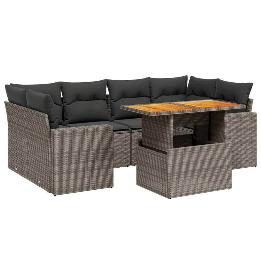 Salon de jardin avec coussins 7 pcs gris résine tressée - 2