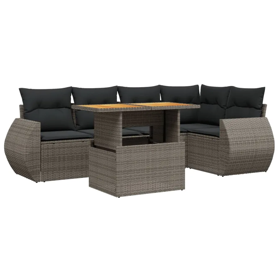 Salon de jardin 6 pcs avec coussins gris résine tressée - 2
