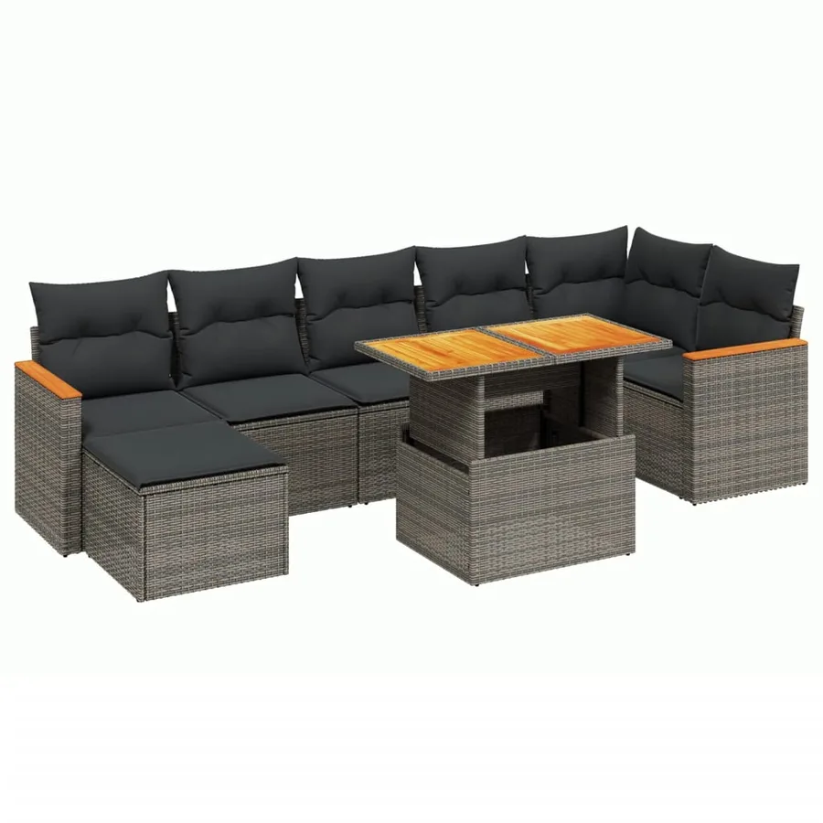 Salon de jardin 8 pcs avec coussins gris résine tressée - 2
