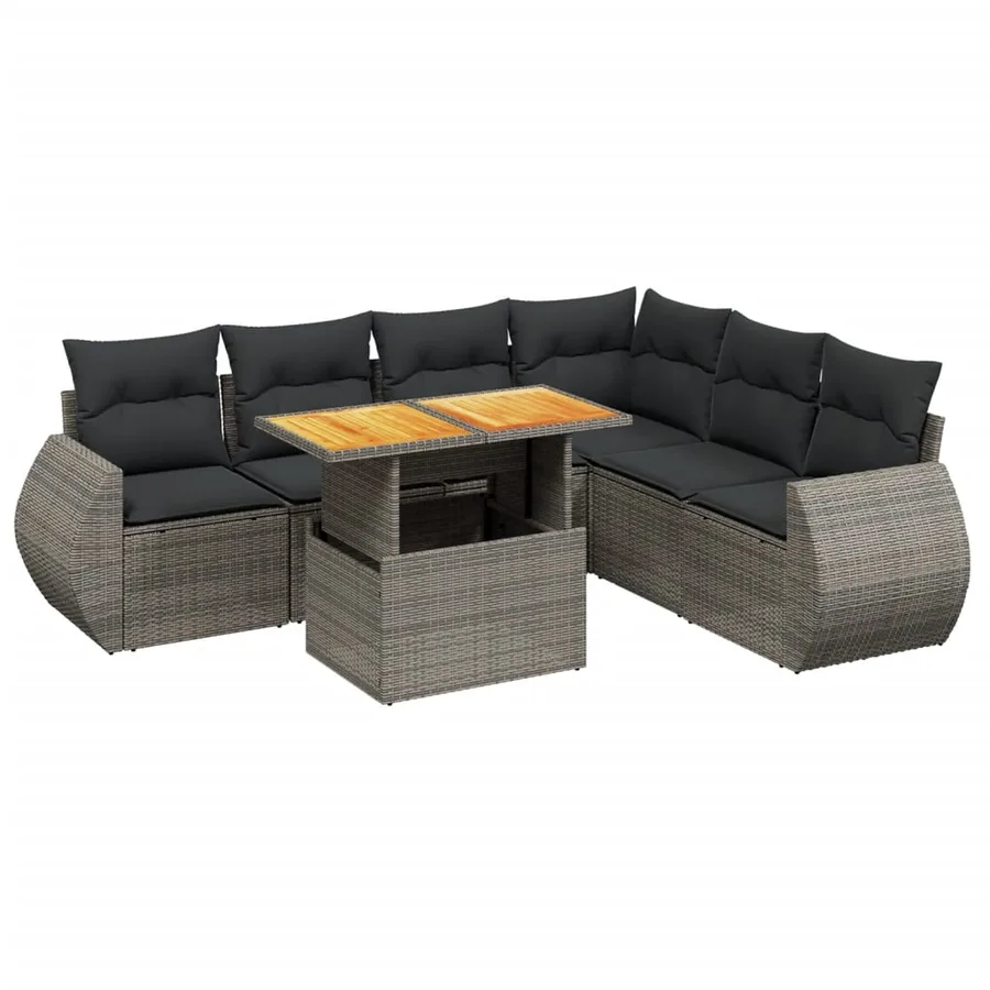 Salon de jardin avec coussins 7 pcs gris résine tressée - 2