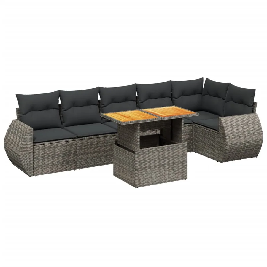 Salon de jardin avec coussins 7 pcs gris résine tressée - 2