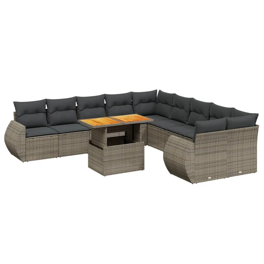 Salon de jardin 11 pcs avec coussins gris résine tressée - 2