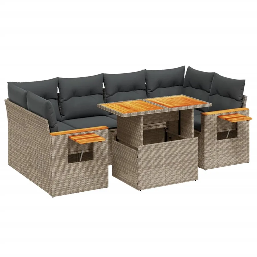 Salon de jardin avec coussins 7 pcs gris résine tressée - 2
