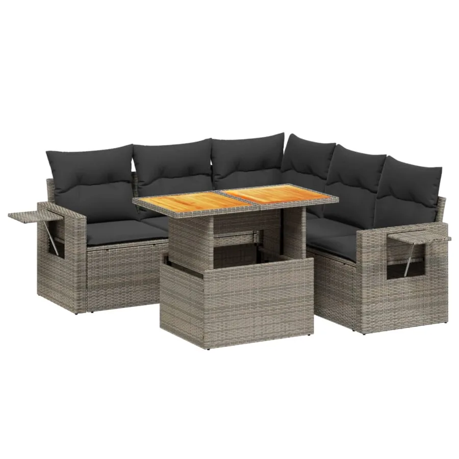 Salon de jardin 6 pcs avec coussins gris résine tressée - 2
