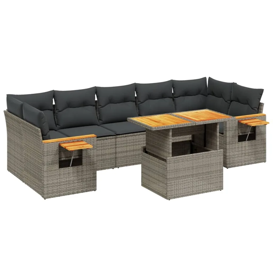 Salon de jardin 8 pcs avec coussins gris résine tressée - 2