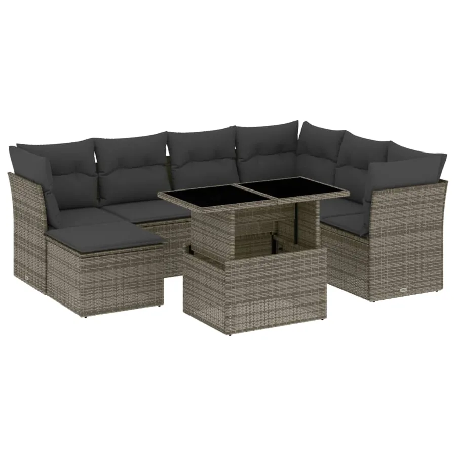 Salon de jardin 8 pcs avec coussins gris résine tressée - 2