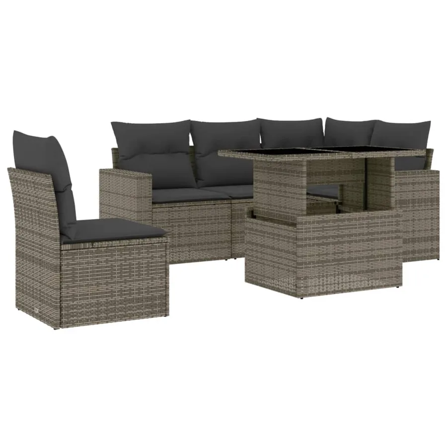 Salon de jardin 6 pcs avec coussins gris résine tressée - 2