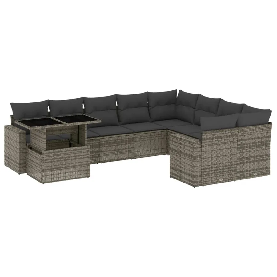 Salon de jardin avec coussins 10 pcs gris résine tressée - 2