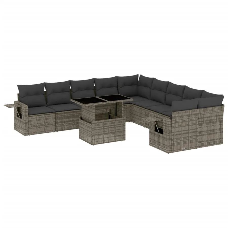 Salon de jardin 11 pcs avec coussins gris résine tressée - 2