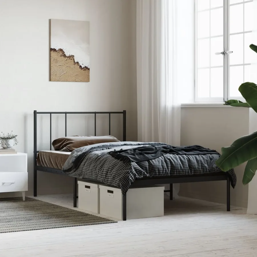 Cadre de lit métal sans matelas avec tête de lit noir 107x203cm