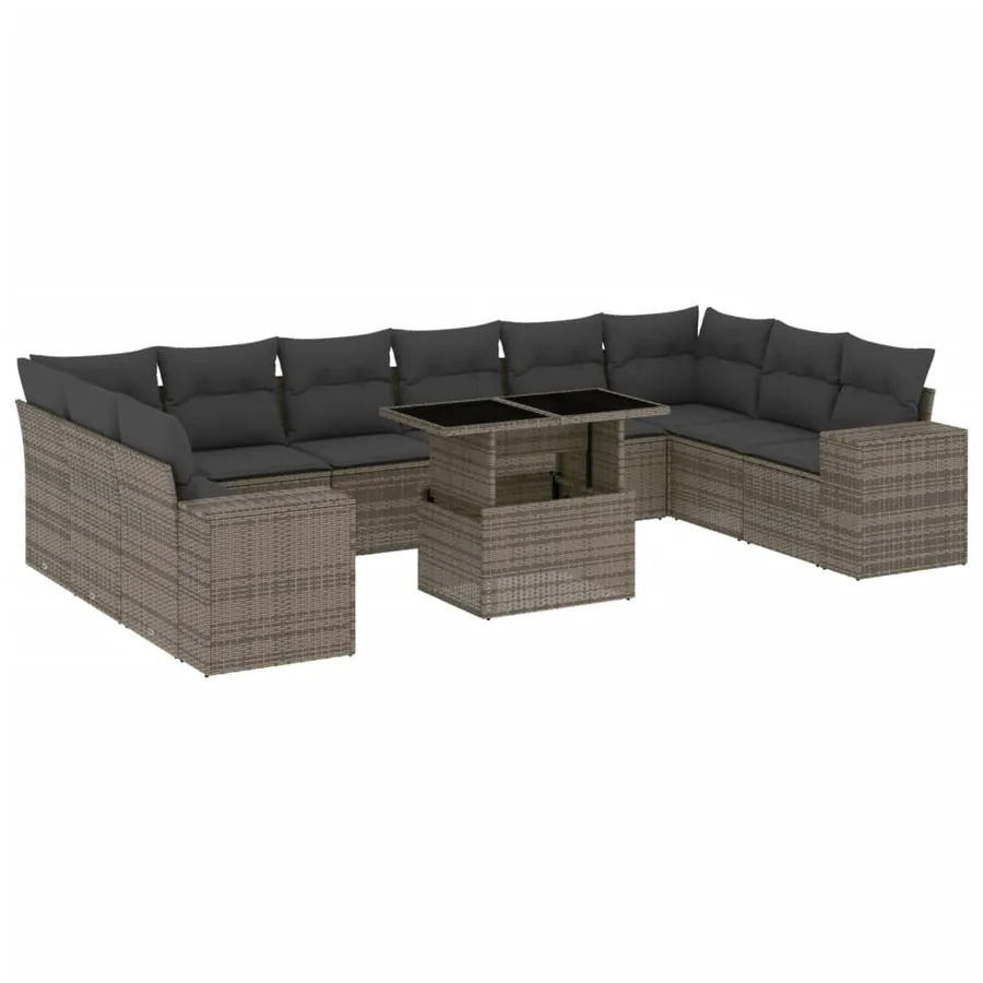 Salon de jardin 11 pcs avec coussins gris résine tressée - 2