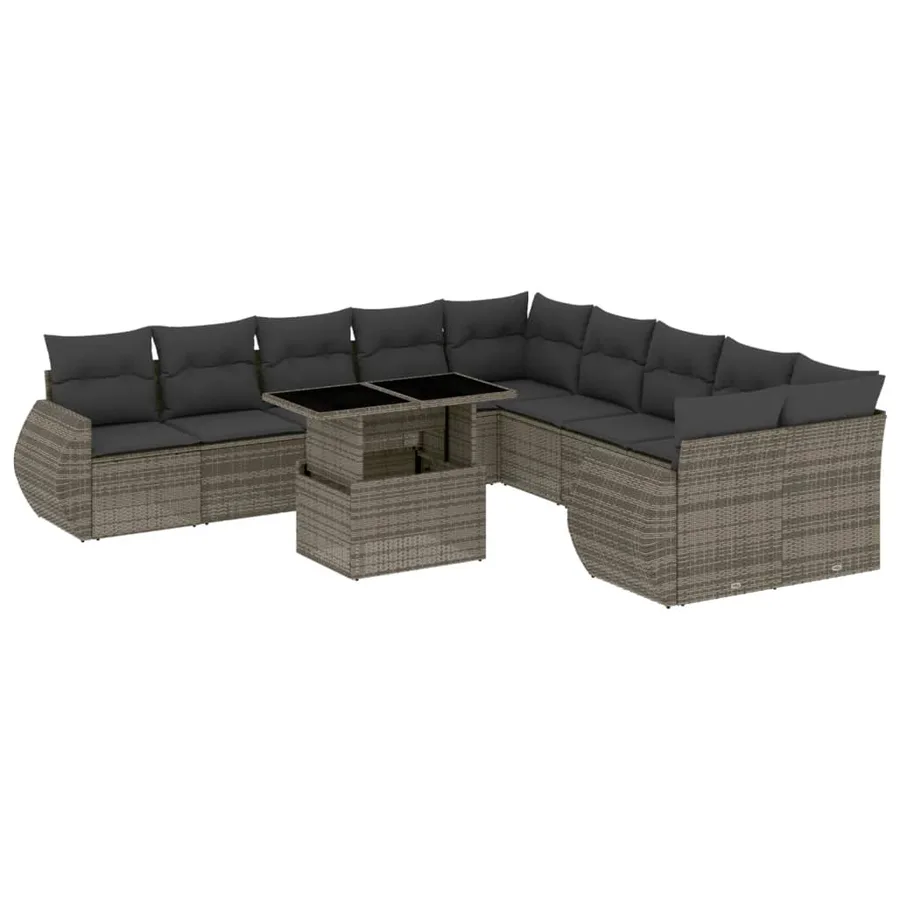 Salon de jardin 11 pcs avec coussins gris résine tressée - 2