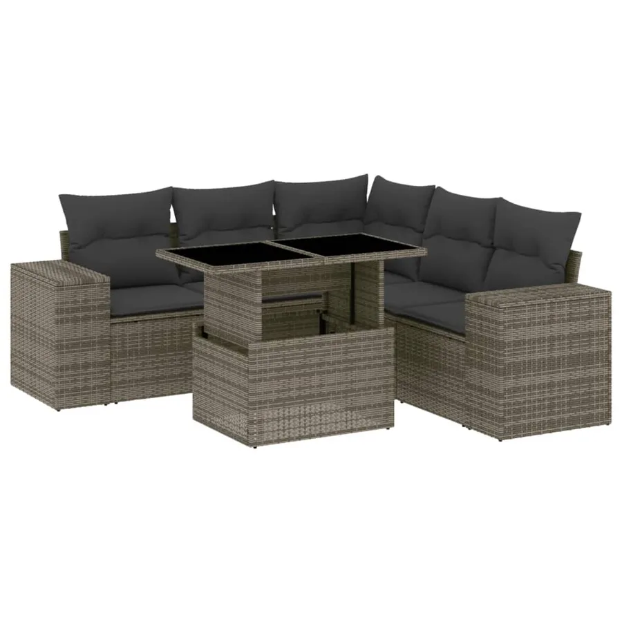Salon de jardin 6 pcs avec coussins gris résine tressée - 2